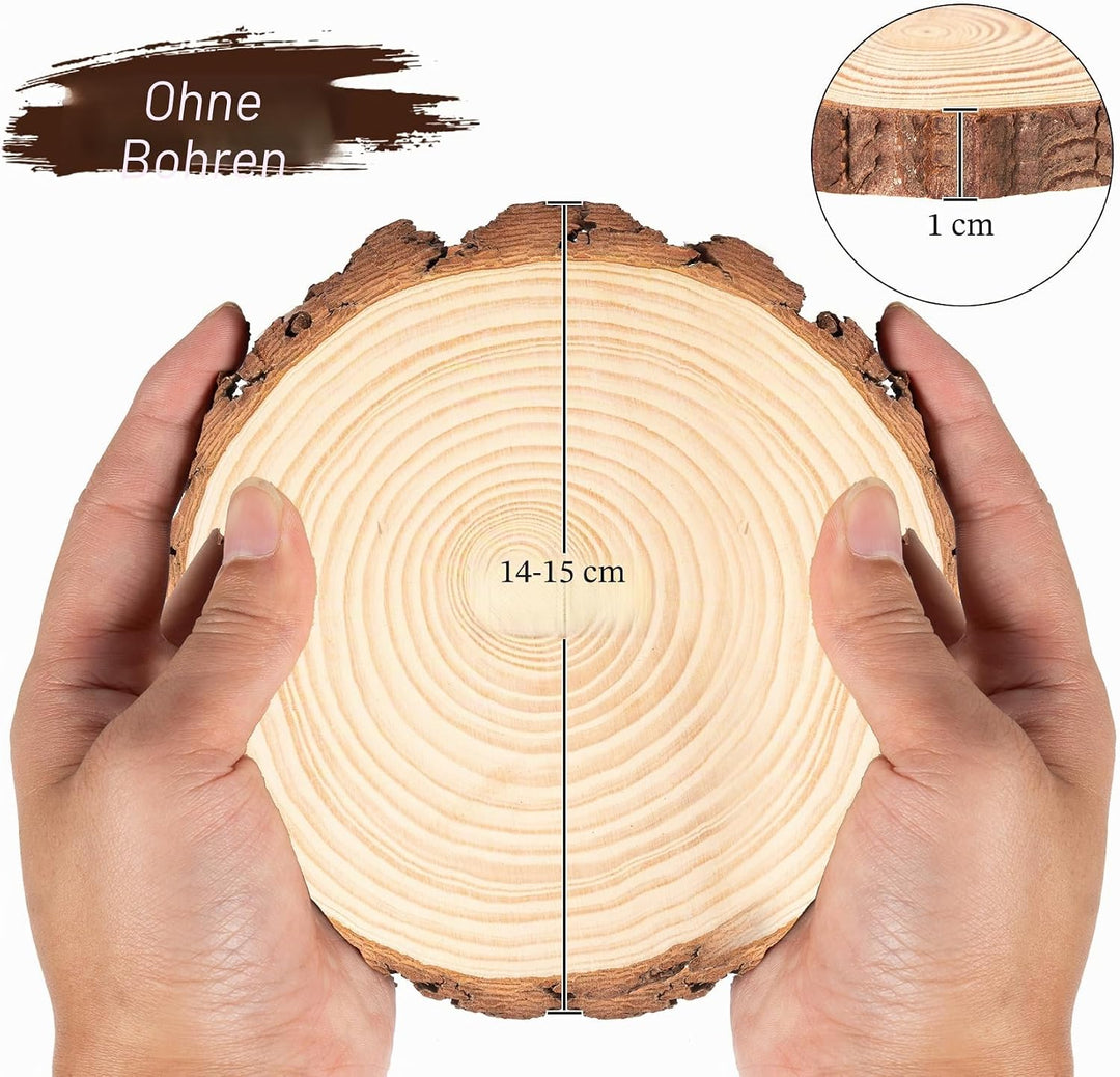 Holzscheiben 10er Set 14-15 cm Runde Baumscheiben ohne Loch für DIY Basteln, Hochzeit und Weihnachts