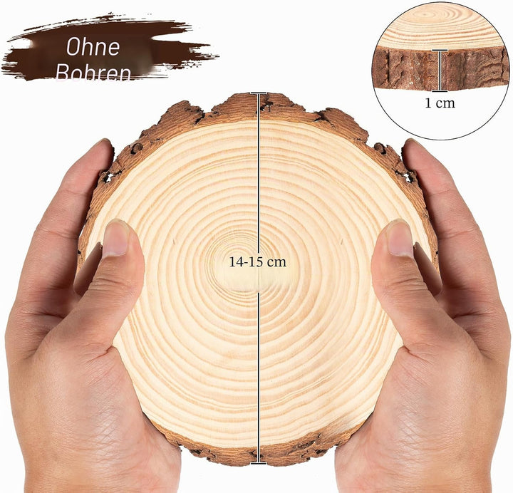 Holzscheiben 10er Set 14-15 cm Runde Baumscheiben ohne Loch für DIY Basteln, Hochzeit und Weihnachts