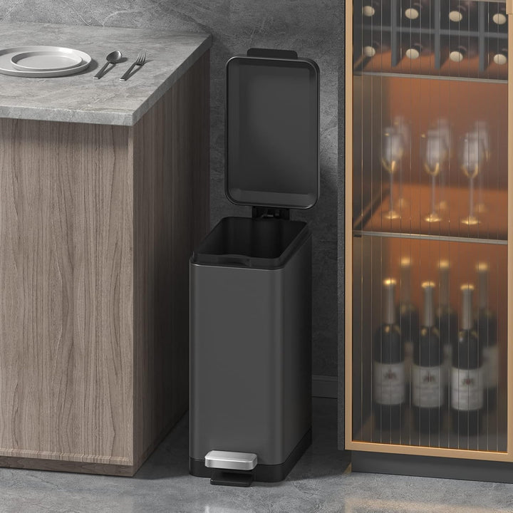 Mbillion Mülleimer Bad 10 Liter Slim Design Treteimer mit starkem Pedal, Edelstahl Rechteckiger Müll