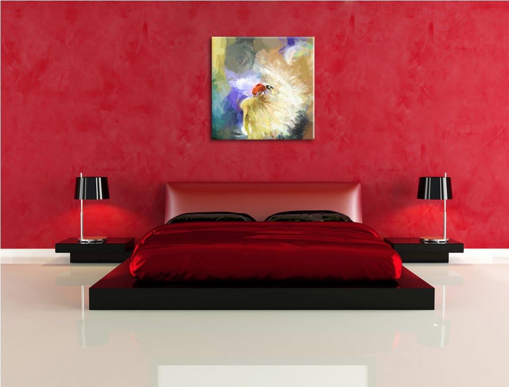 Pixxprint bunter Marienkäfer auf zarter Pusteblume, Format: 70x70 auf Leinwand, 70x70