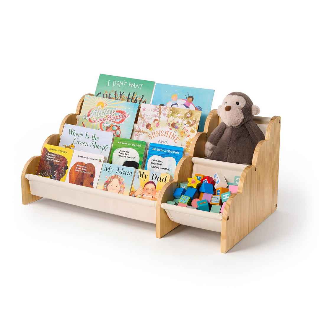 Puricon 4-stufiges Kinderbücherregal mit Spielzeugablage, Montessori-Inspired Frontal-Sling-Buchrega