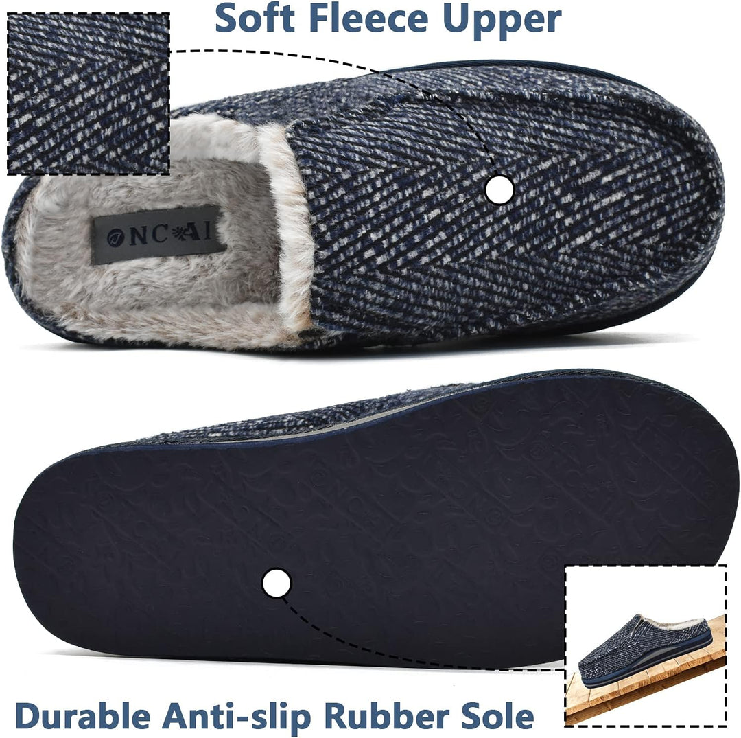 ONCAI Hausschuhe Herren Komfort Plüsch Pantoffeln Streifen Hüttenschuhe Wärme Flauschig Slipper mit