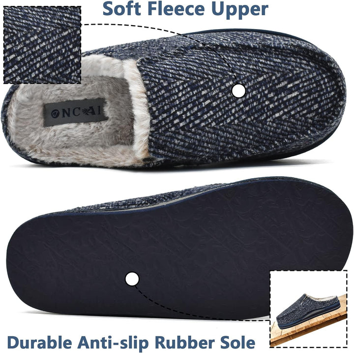 ONCAI Hausschuhe Herren Komfort Plüsch Pantoffeln Streifen Hüttenschuhe Wärme Flauschig Slipper mit