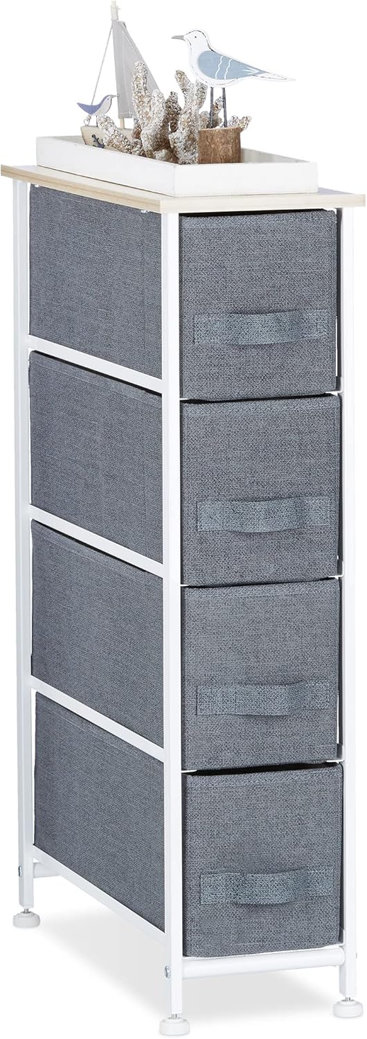 Relaxdays Regalsystem, 4 Stoff-Schubladen, HxBxT: 76 x 20 x 48 cm, universale Schubladenbox, Metall