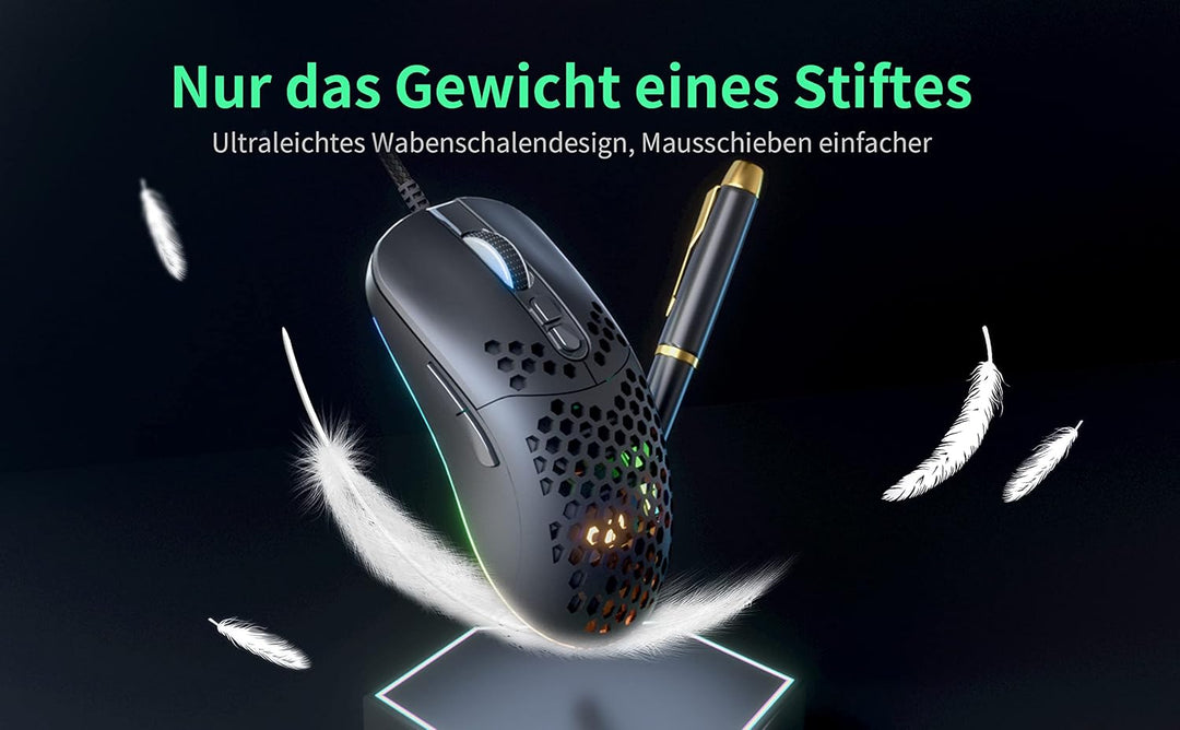 Gaming Maus 7200 DPI RGB Waben Design für PC Laptop C306, C306