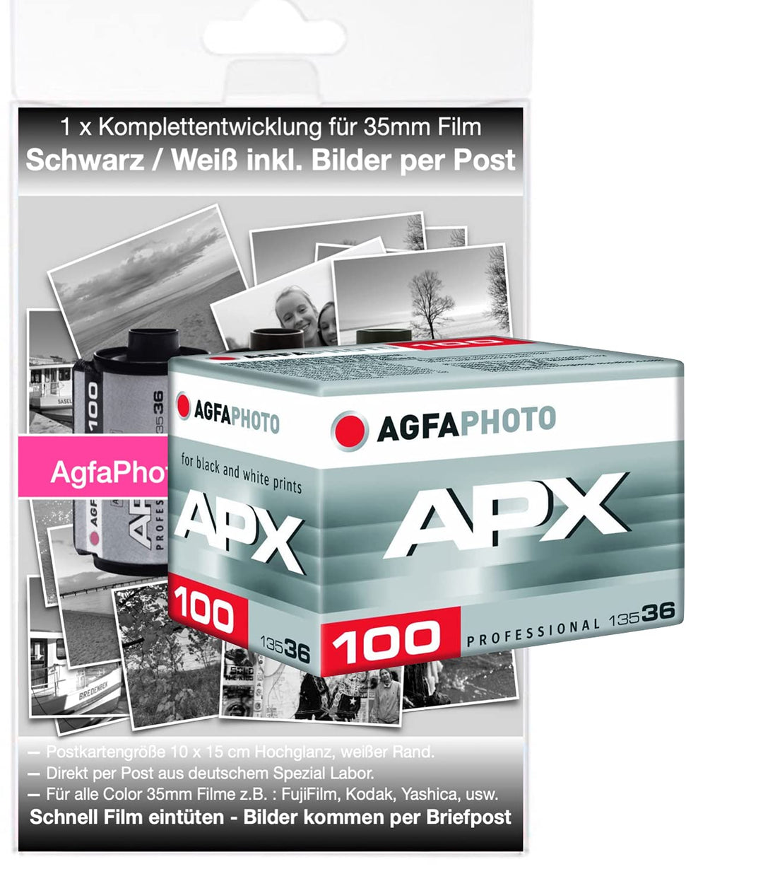 AgfaPhoto APX 100 / Fomapan Schwarz/Weiss Kleinbild Film 100 ASA 36 Bilder incl. Komplettentwicklung
