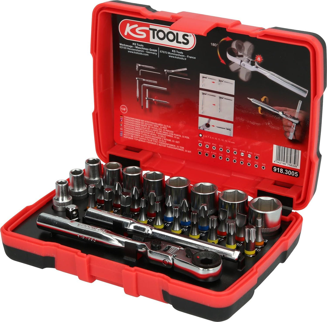 KS Tools 918.3005 1/4" TORSIONpower Bit-Stecknuss-Box, 33-tlg.