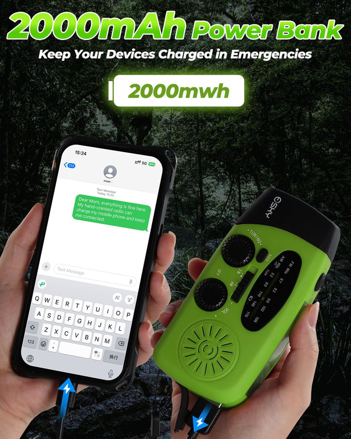 Solar Radio, Esky Kurbelradio AM/FM Wasserdicht Tragbare Radios SOS Alarm Notfallradio mit Power Ban