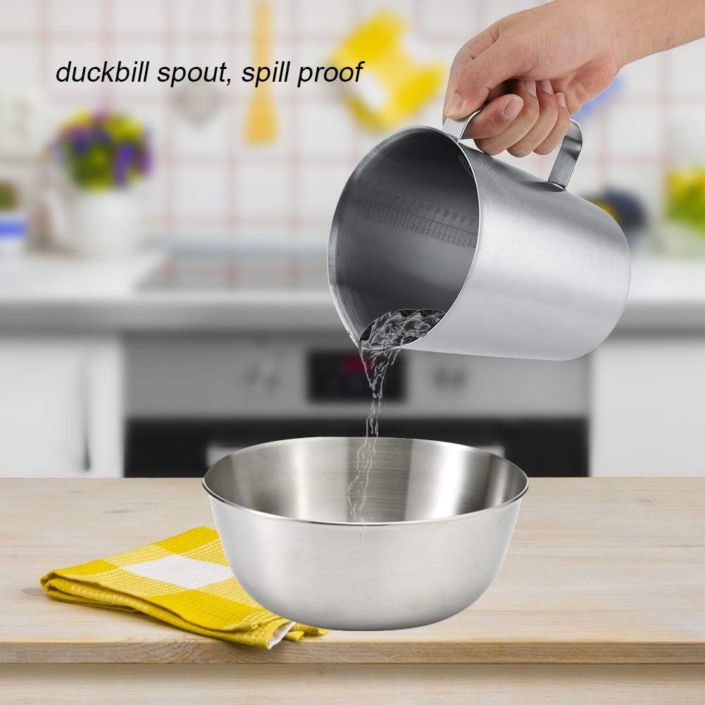 Edelstahl Messbecher, 2000ml Messkanne aus Edelstahl mit Griff, Milchkanne Edelstahl mit Skalen