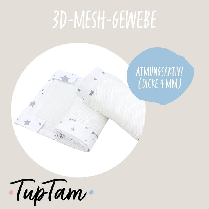 TupTam Bettumrandung Babybett 3D Mesh Nestchen – Gitterstäbe Schutz Netz 2er, Farbe: Grosse Sterne G