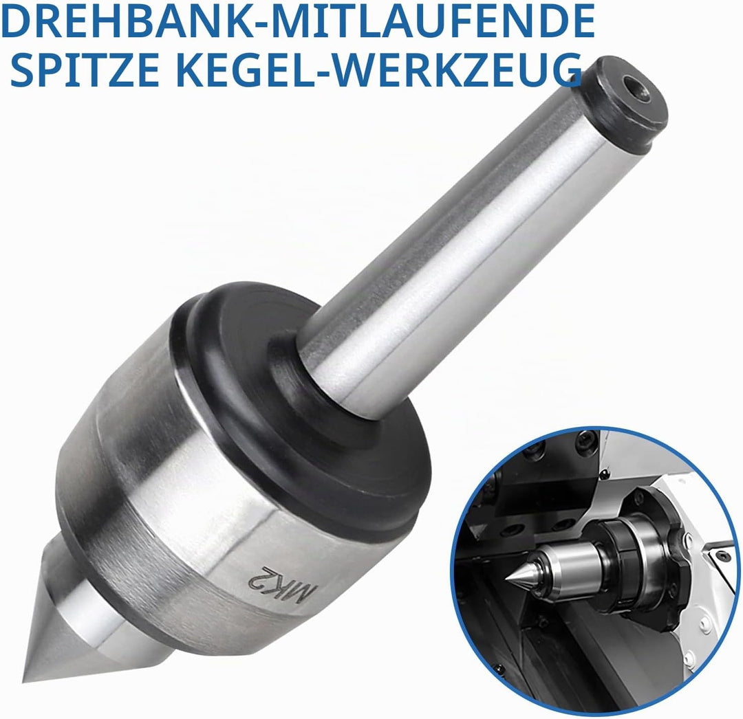 LALAGO Mitlaufende Zentrierspitze MK2, Mitlaufende Körnerspitze, Zentrierspitze 60 Grad Rollkörner,