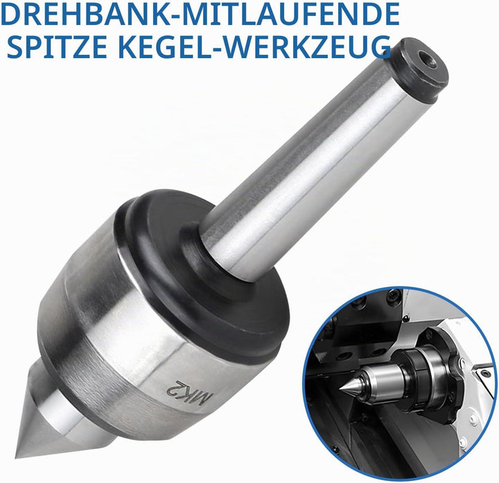 LALAGO Mitlaufende Zentrierspitze MK2, Mitlaufende Körnerspitze, Zentrierspitze 60 Grad Rollkörner,