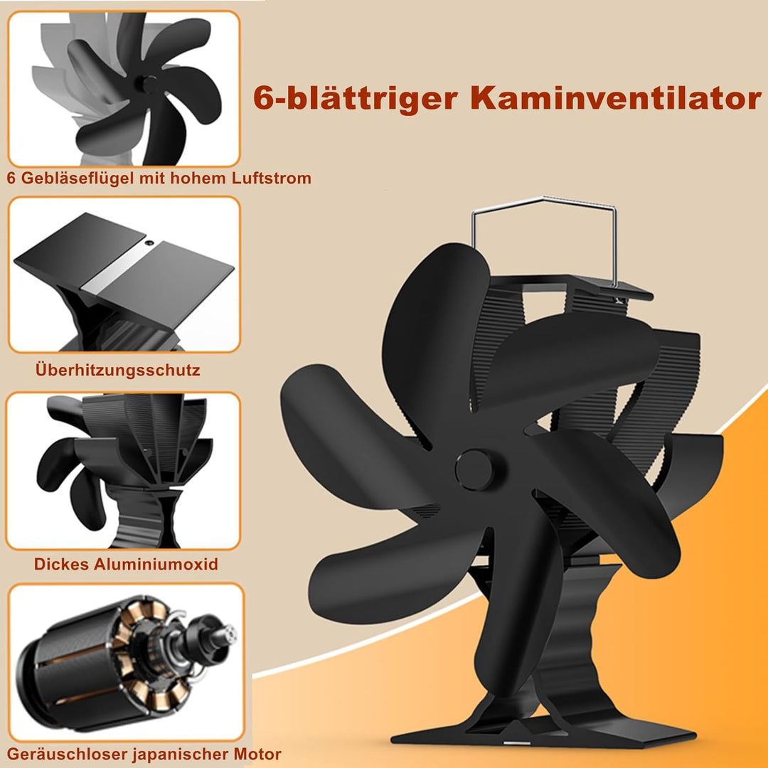Signstek Ofenventilator, wärmebetriebener Kaminventilator mit 6 Blätter, leise Wärmezirkulation, Hol