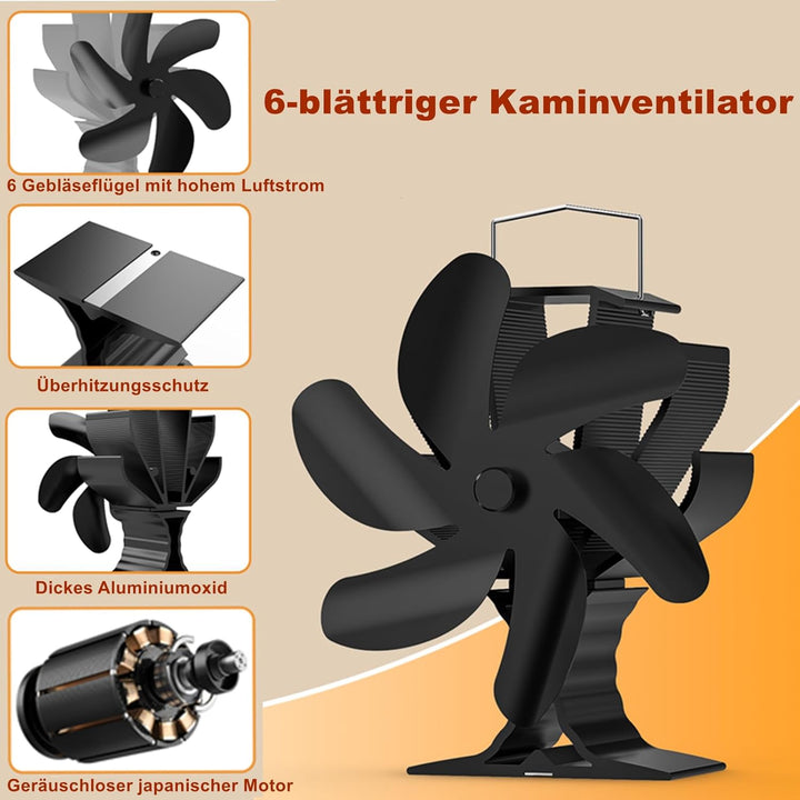 Signstek Ofenventilator, wärmebetriebener Kaminventilator mit 6 Blätter, leise Wärmezirkulation, Hol