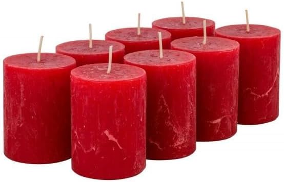 Rustikale Stumpenkerzen – Wachskerzen/Rustickerzen/Adventskerzen Weihnachten (Rubin Rot, Klein: Höhe