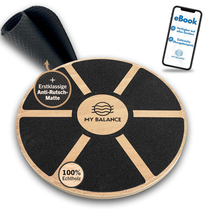 My Balance Premium Balance Board inkl. Antirutschmatte, Hochwertiges Wackelbrett mit E-Book, Stärkt