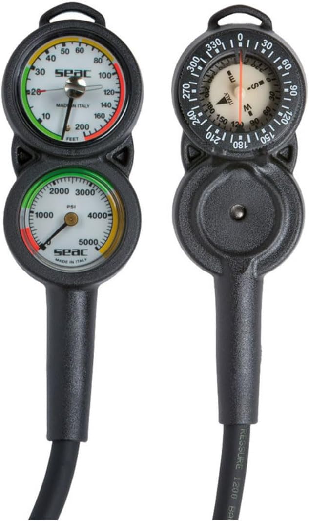 SEAC Unisex Erwachsene Console 3 Manometer, Tiefenmesser und Kompass für Taucher, Skala 0-5000 psi u