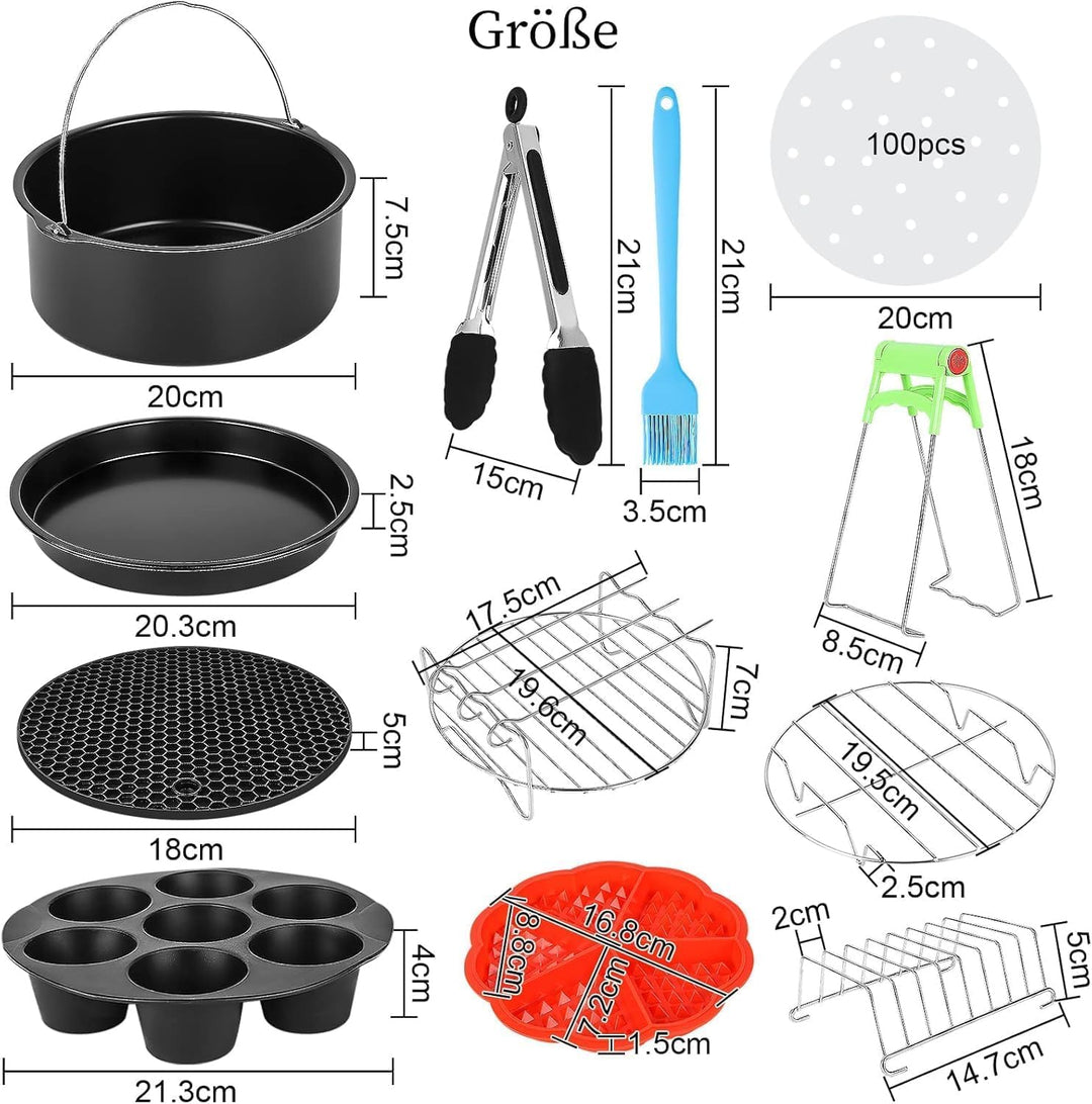 Heissluftfritteuse Zubehörset 15-teilig – XL Backblech für Universal Heissluftfritteuse, Durchmesser