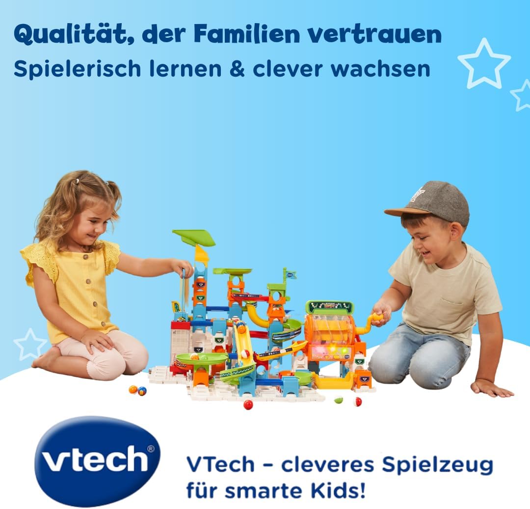 VTech Marble Rush - Super Action Set L100 E – Interaktives Kugelbahn-Set mit Licht und Sound, spanne