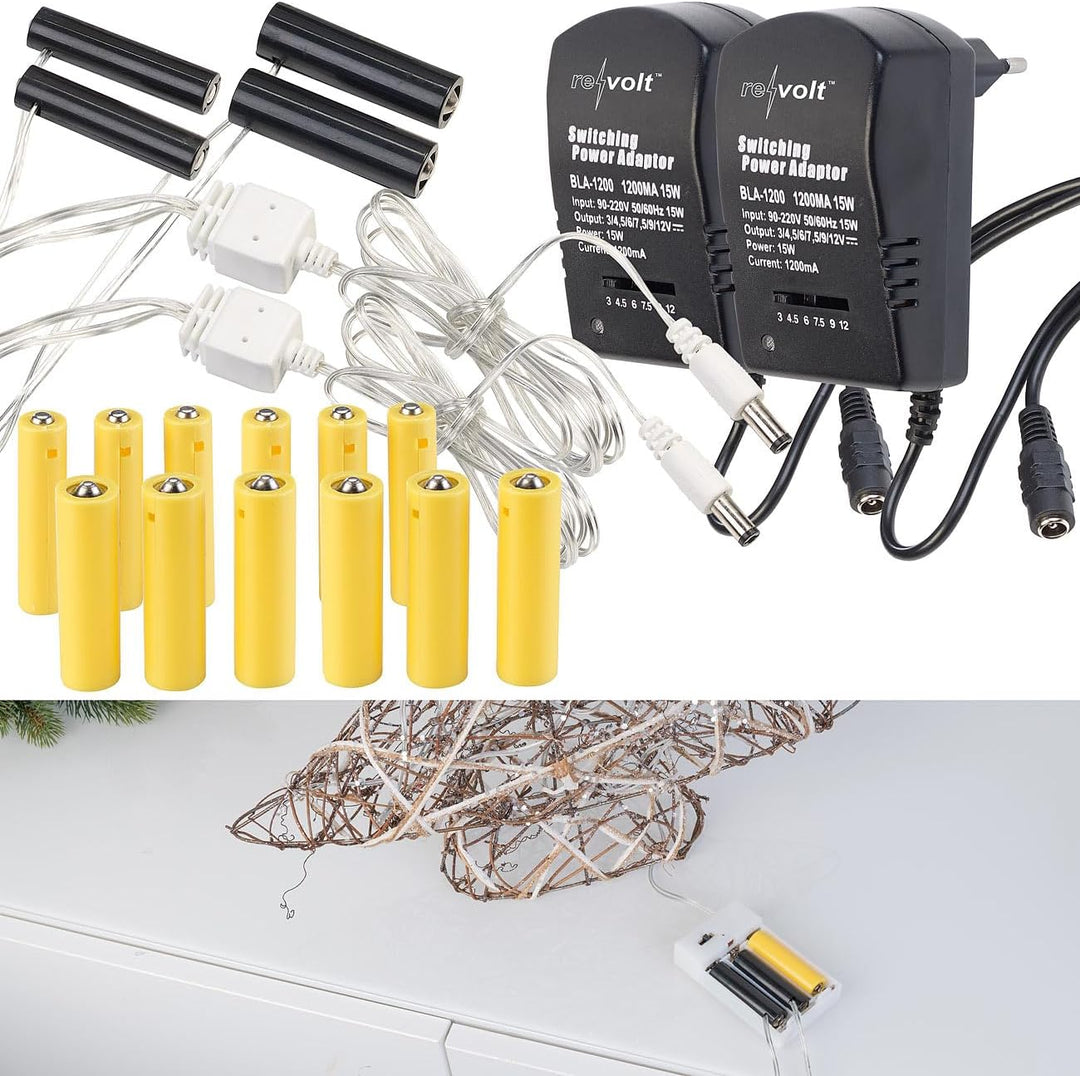 revolt Batterie Adapter 3X AA: 2er-Set Batterie-Netzteil-Adapter, ersetzt je 8 AA- und AAA-Batterien