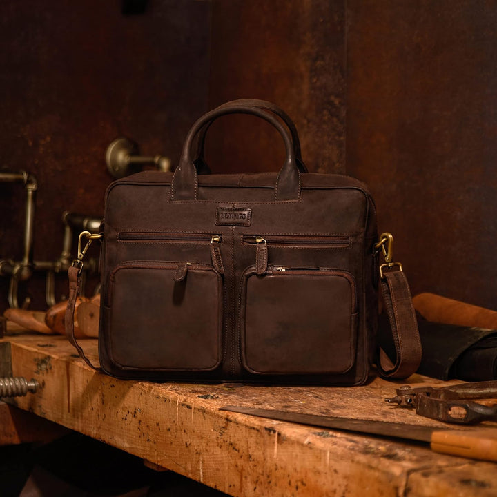 LEABAGS Leder Aktentasche Herren & Damen I Echtleder Laptoptasche bis 15 Zoll I Umhängetasche mit Sc