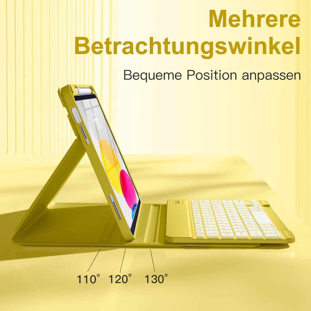 Vobafe Hülle mit Tastatur für iPad A16 11/10 Generation (2025/2022, 11/10.9 Zoll)- 7 Farben Beleucht