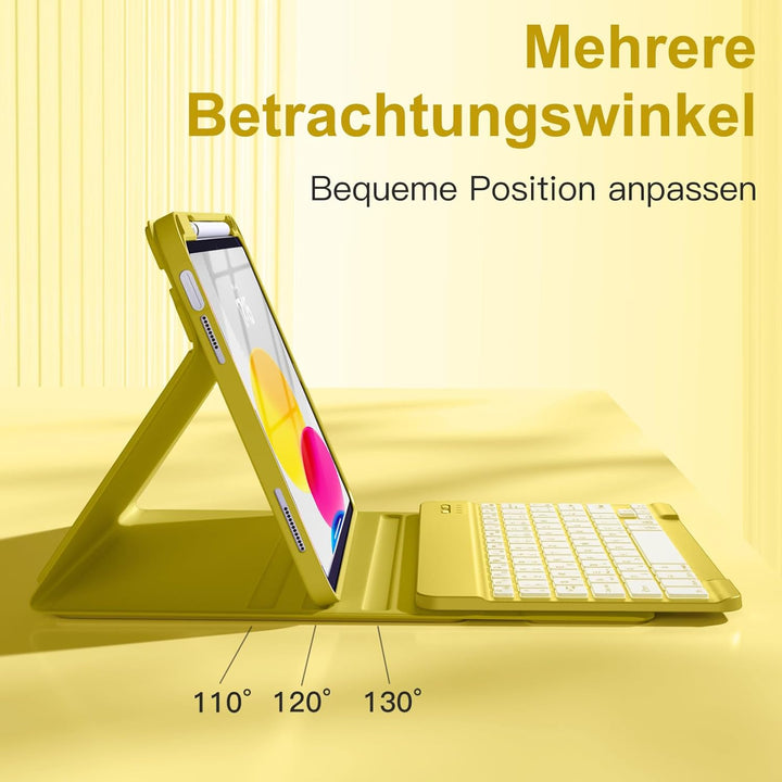Vobafe Hülle mit Tastatur für iPad A16 11/10 Generation (2025/2022, 11/10.9 Zoll)- 7 Farben Beleucht