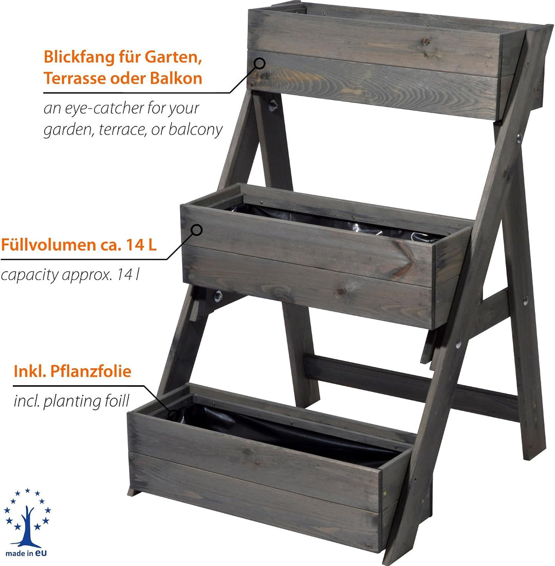 dobar® 29421FSC Dreistufige Pflanztreppe | Blumentreppe aus Massiv-Holz | Blumenbeet mit 3 Pflanzkäs