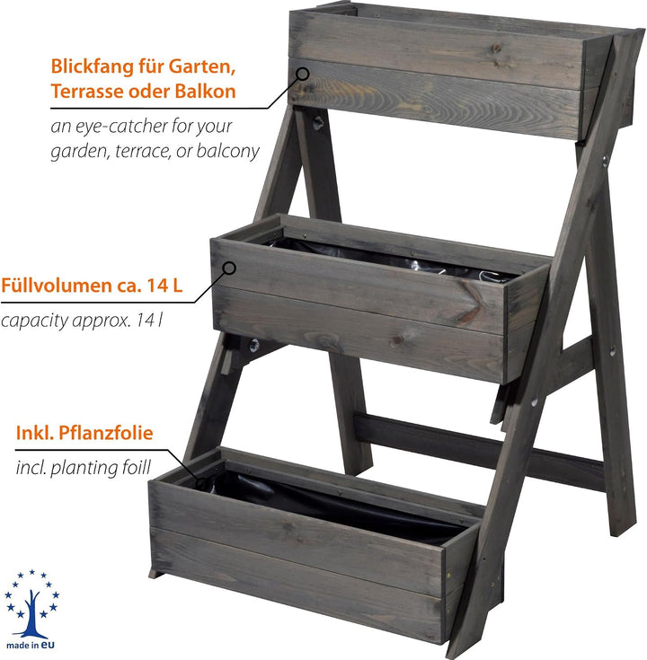dobar® 29421FSC Dreistufige Pflanztreppe | Blumentreppe aus Massiv-Holz | Blumenbeet mit 3 Pflanzkäs