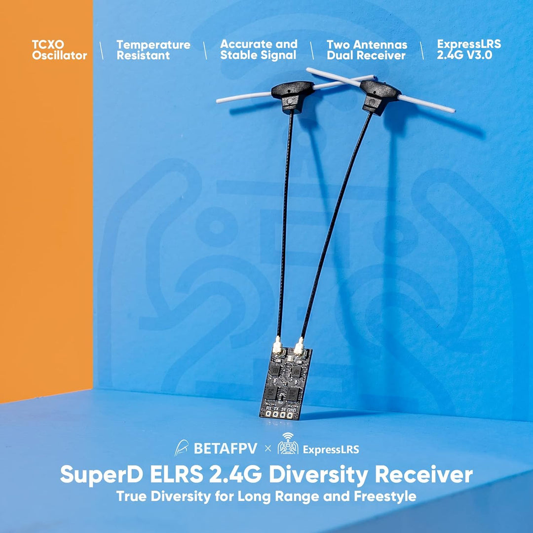 BETAFPV SuperD ELRS Diversity Receiver with Dual Receiver Chains 2 Antennas TXCO Tech Support CRSF P