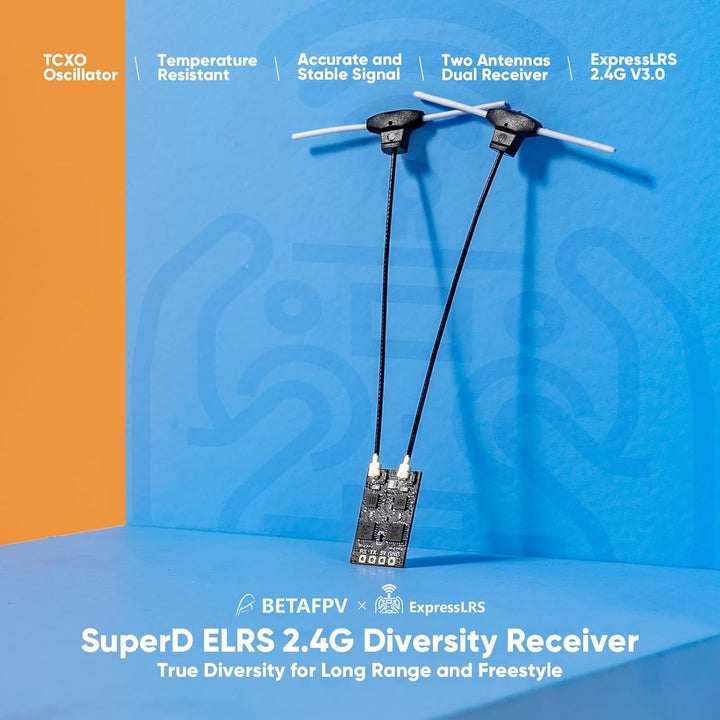 BETAFPV SuperD ELRS Diversity Receiver with Dual Receiver Chains 2 Antennas TXCO Tech Support CRSF P