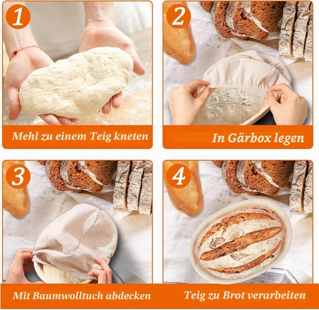 Ovaler langer Banneton-Brotgärkörbe, Rattankorb mit Leineneinsatz, Sauerteigbrot, Backzubehör für pr