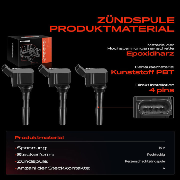 3x Zündspule für Alhambra 710 Ibiza IV 6J 6J8 Leon 5F1 5F5 5F8 Mii KF1 Toledo IV KG3 1.0L 1.2L 1.4L