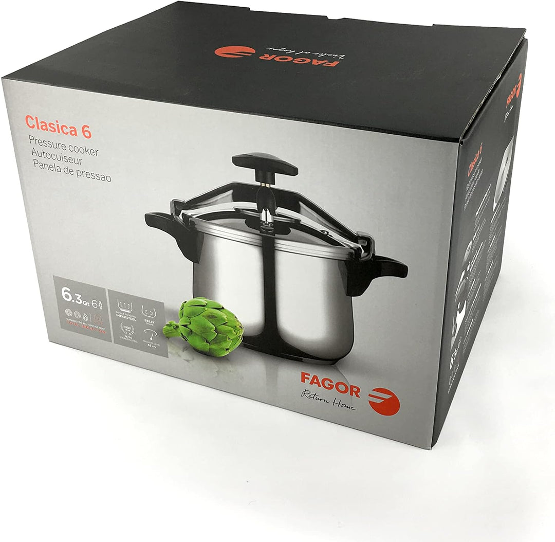Fagor Clásica Bombe Schnellkochtopf 6 Liter, Induktion, Dampfkochtopf Express, Edelstahl 18/10, Alle
