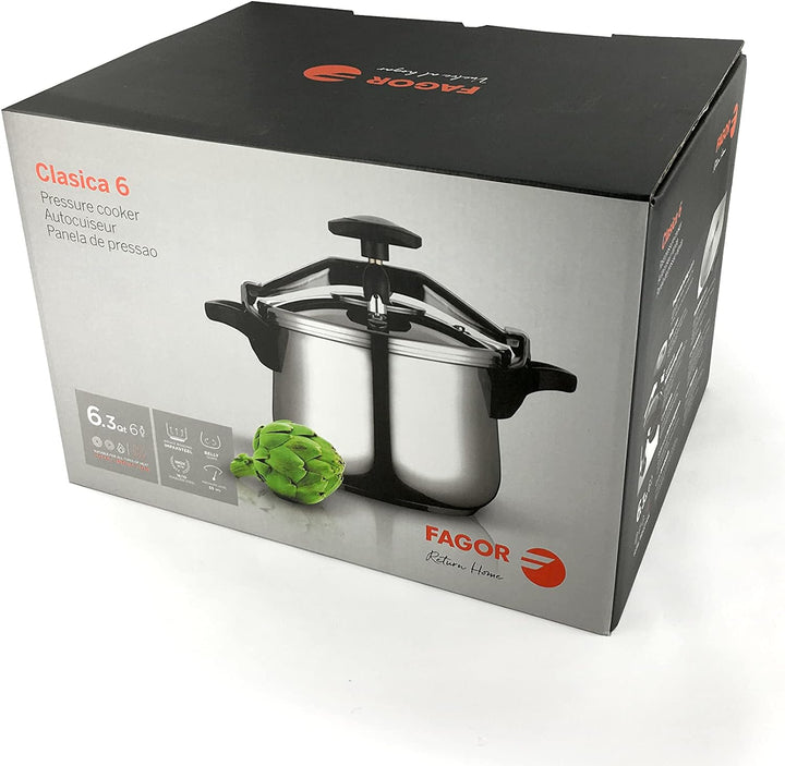 Fagor Clásica Bombe Schnellkochtopf 6 Liter, Induktion, Dampfkochtopf Express, Edelstahl 18/10, Alle