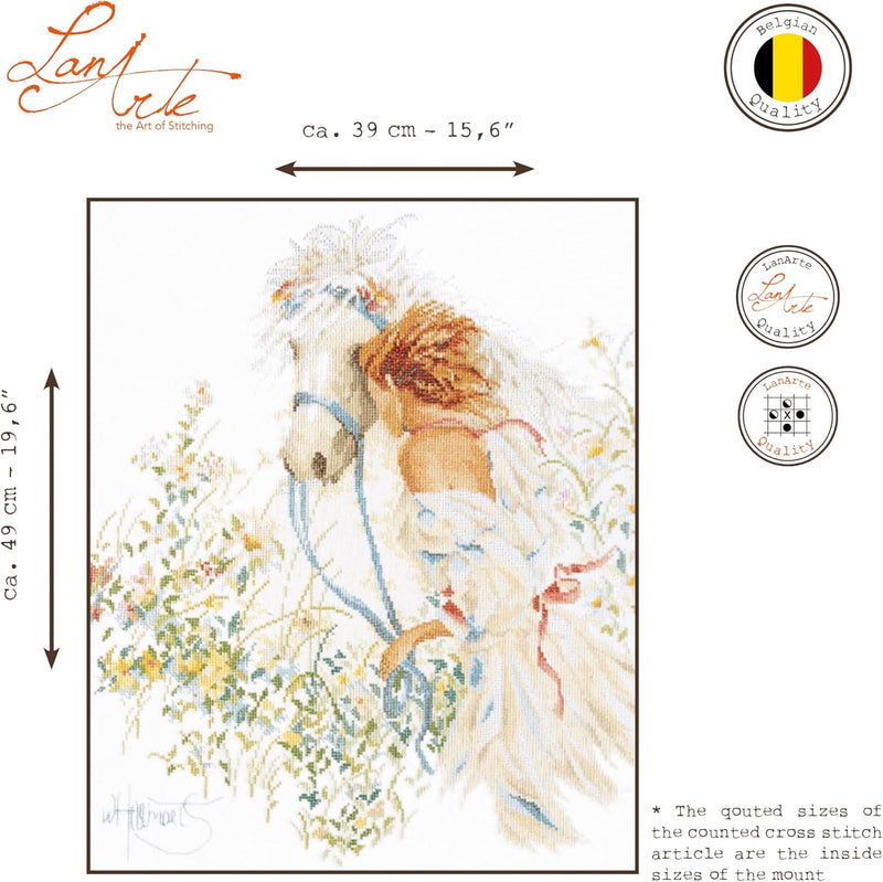 Lanarte Zählmusterpackung Frau & Pferd Kreuzstichpackung, Baumwolle, Mehrfarbig, 39 x 49 x 0.3 cm Pf