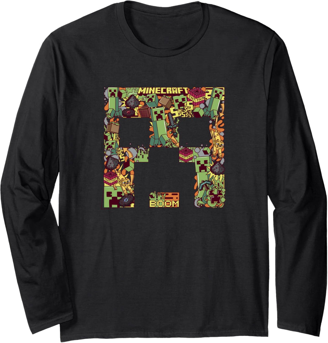 Minecraft Creeper Collage mit grossem Gesicht Langarmshirt