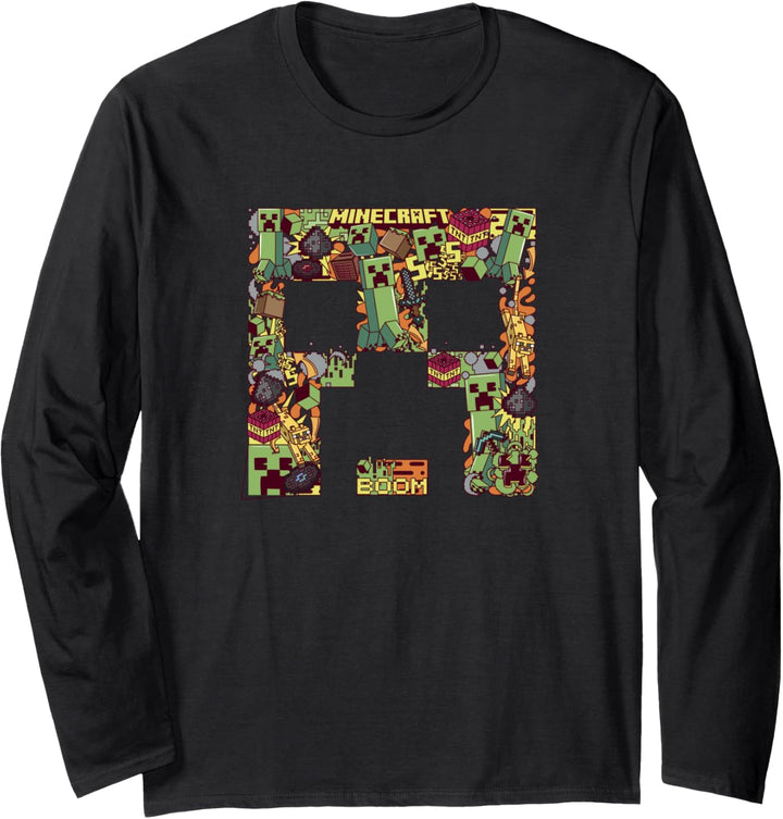 Minecraft Creeper Collage mit grossem Gesicht Langarmshirt