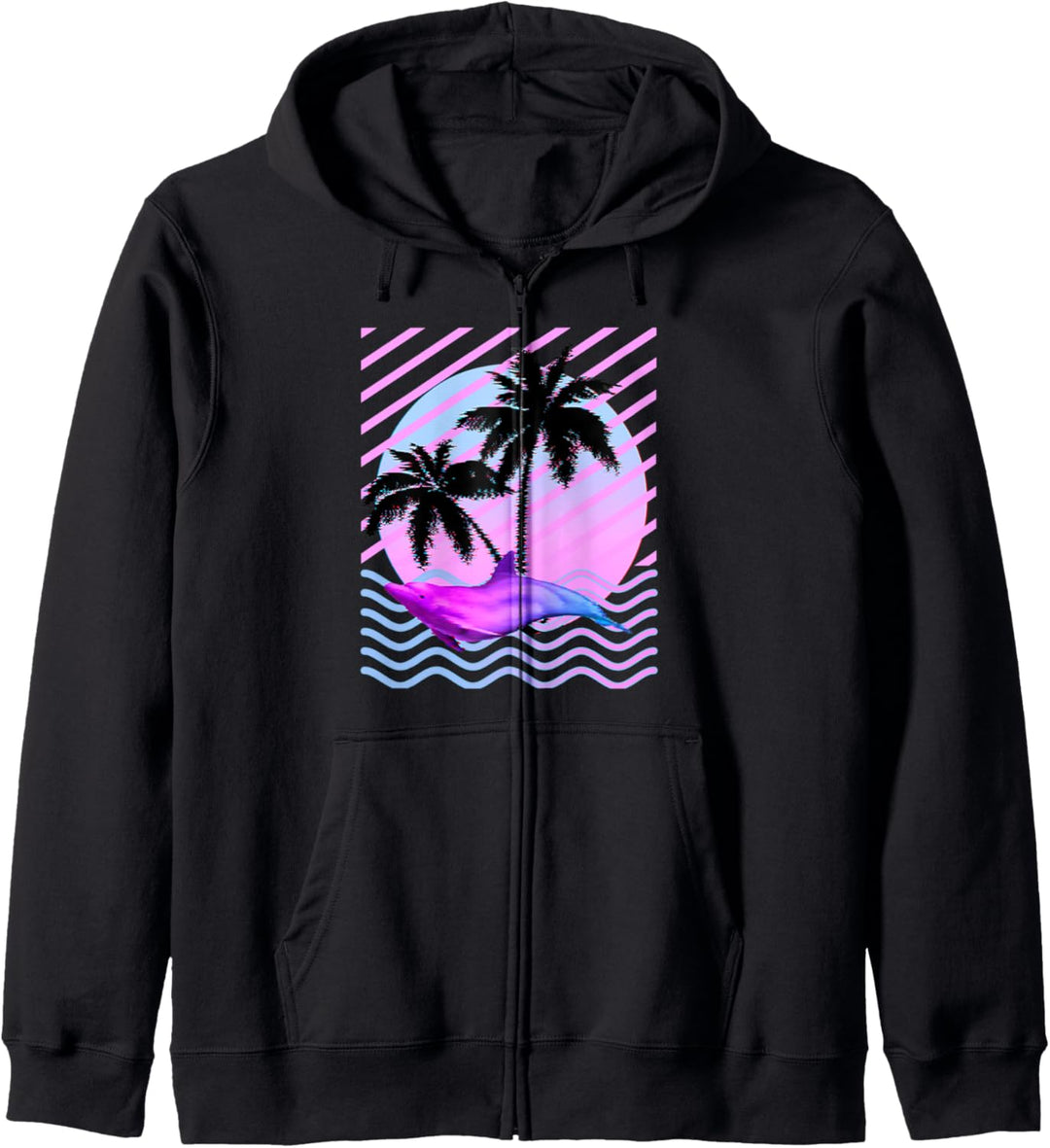 Palme und Vaporwave Dolphin in ästhetischer 80er Glitch Art Kapuzenjacke