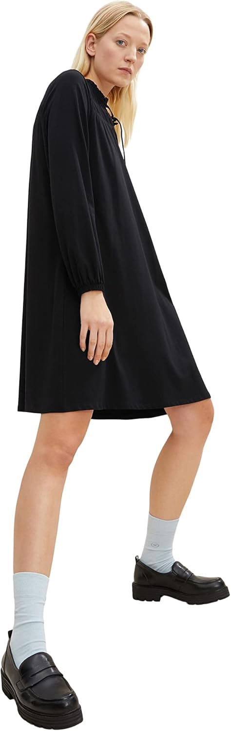 TOM TAILOR Damen Kleid mit Raffdetail 36 14482 - Deep Black, 36 14482 - Deep Black