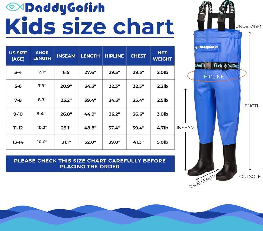 DaddyGoFish Wathose für Kinder – wasserdichte Angel- und Jagdausrüstung, Bass Duck Tributary – isoli