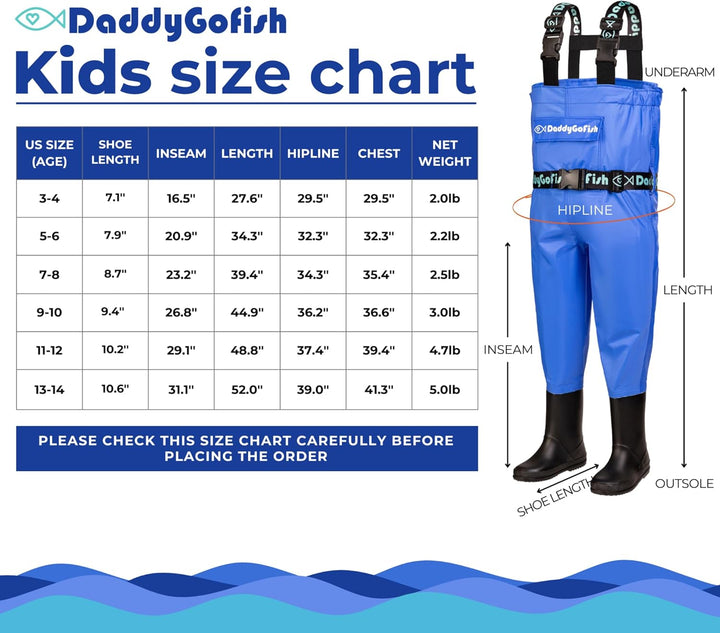 DaddyGoFish Wathose für Kinder – wasserdichte Angel- und Jagdausrüstung, Bass Duck Tributary – isoli