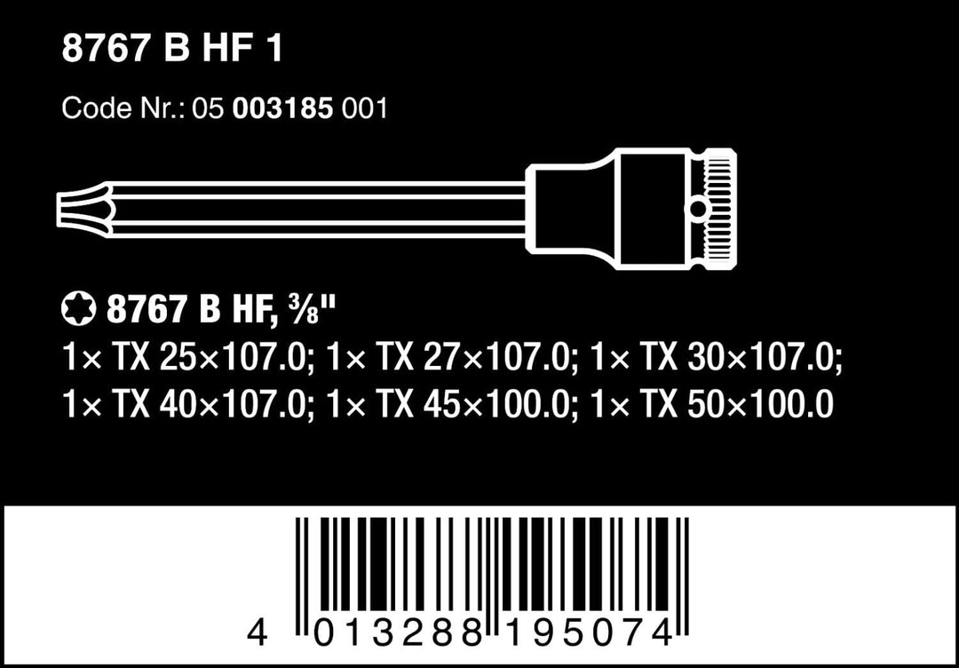 Wera 05003185001 8767 B TORX HF 1 Zyklop Bitnuss-Satz Torx, mit 3/8 Zoll-Antrieb, mit Haltefunktion,