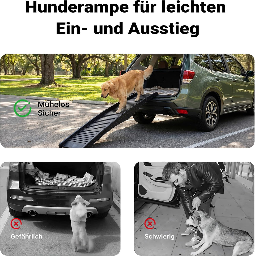 Wiltec Hunderampe 153 x 40 cm 50 kg 3-Fach faltbar rutschfeste Autorampe für Hunde, klappbare Einsti