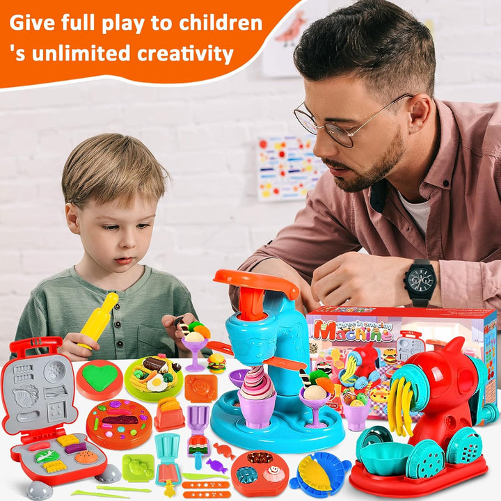 51 Stück Knete Dough Set für Kinder, Kitchen Creations Nudelmaschine Spielset Burger Eiscreme, Zubeh