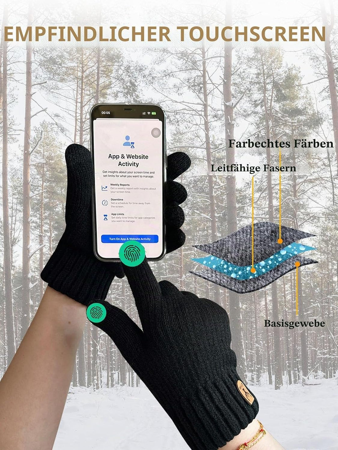 Winterhandschuhe für Damen Herren Touchscreen Thermohandschuhe mit Warme Fleecefutter für Kaltes Wet