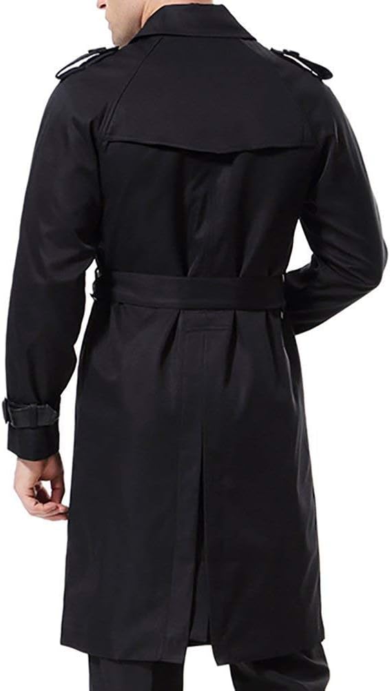 AOWOFS Herren Zweireihiger Trenchcoat mit Gürtel Revers Lang Mantel Business Jacke Frühling Übergang