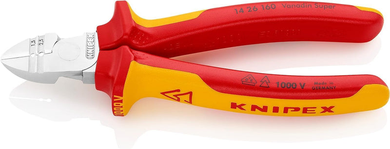 Knipex Abisolier-Seitenschneider verchromt, isoliert mit Mehrkomponenten-Hüllen, VDE-geprüft 160 mm