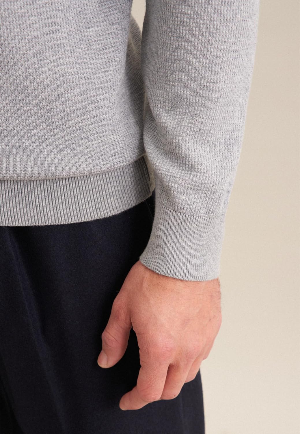 Seidensticker Herren Pullover - Regular Fit - Rundhalsausschnitt - Langarm - 100% Baumwolle L Grau,