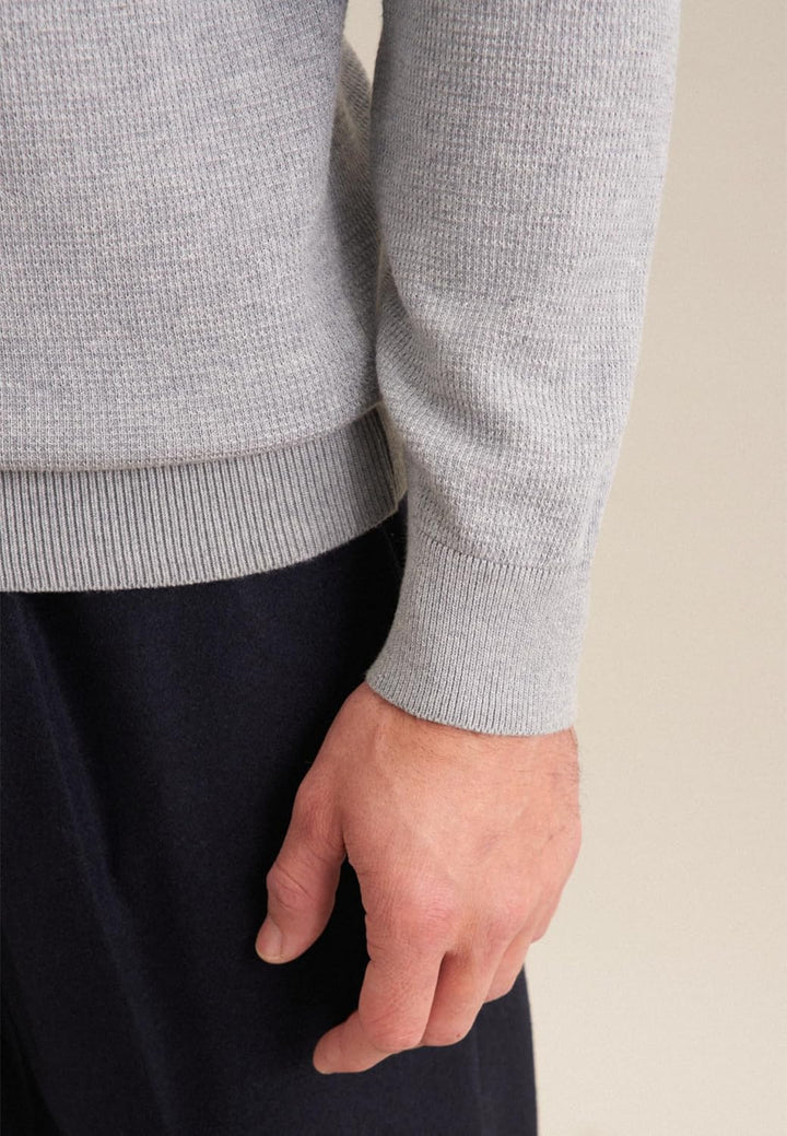 Seidensticker Herren Pullover - Regular Fit - Rundhalsausschnitt - Langarm - 100% Baumwolle L Grau,